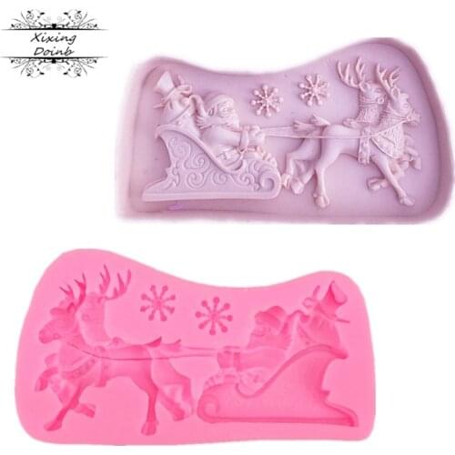 Christmas deer Sleigh silicone mold Snowflake shape fondant molds DIY cake decorating tools Sugar Paste Candy Molds
