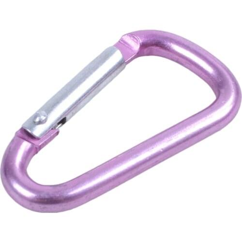 Pink aluminum alloy D-shape spring-loaded gate closure carabiner