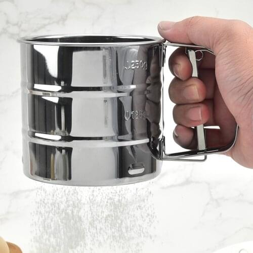 Manual Cup Flour Sieve Stainless Steel Mirror Light Hand-held Cup Filter Flour Sieve Baking Tool