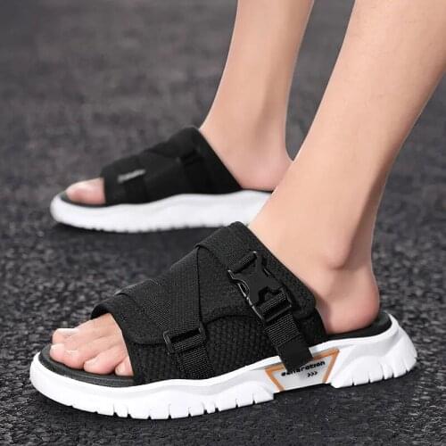 Mens Summer Sandals Open Toe Flip Flop Thick Bottom Non Slip Sandals Mesh Surface Comfortable Breathable Beach Shoes Slippers