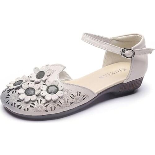 Retro Women Sandals Hollow Genuine Leather Girls Rome Shoes 2021 Summer Flat with Shallow Casual Handmade Ladies Sandalias Mujer