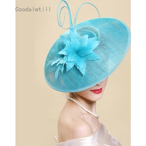 Nice Linen Fascinators For Women Elegant Wedding Sinamay Big Wide Brim Church Lady Millinery Hat Kentucky Party Fedora Cap