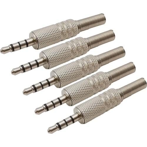 2/5Pcs Metal Audio Plug 3.5mm 4 Poles Male Headphone Soldering Repair DIY Earphone Plugs Jack Connector with Spring Tail