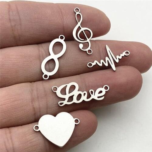 5Pcs Love Music Charm Musicnote Heartbeat Connectors Stainless Steel Bracelet Connector Jewelry Handmade Diy Jewelry Making