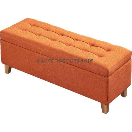 Solid Wood Storage Sofa Stool Rectangular Storage Stool Fabric Bed End Storage Stool Clothing Store Fitting Room Shoe Changing S