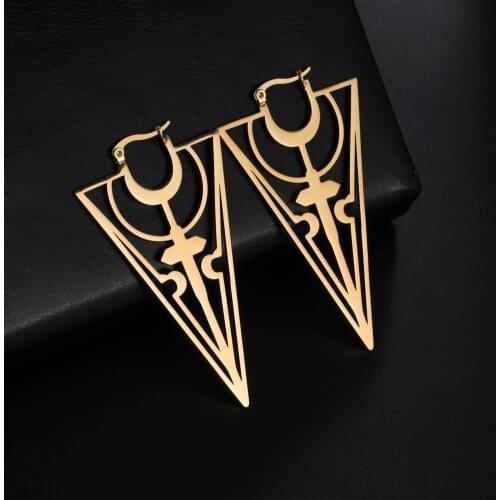Teamer Retro Triangle Cross Earrings Pentagram Geometric Stainless Steel Hoop Earrings Women Moon Statement Vintage Punk Jewelry