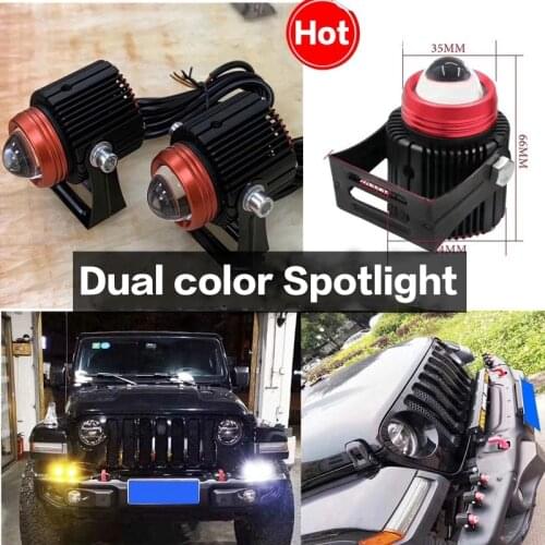 2Pc Dual color New high power spotlight small driving hi/lo headlight white yellow led laser light Motorcycle Motorbike Headlamp