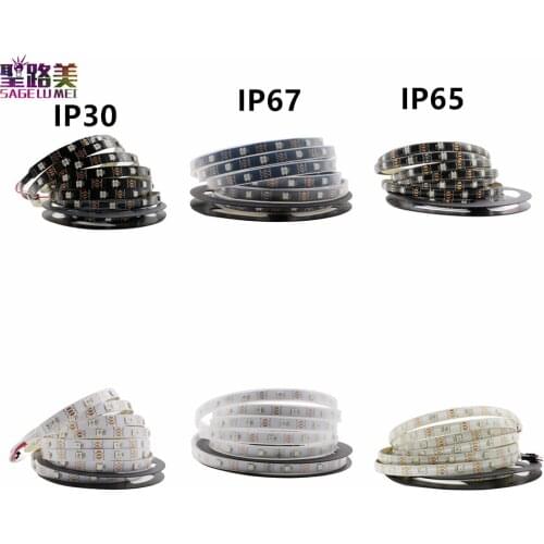 DC5V WS2812 1m/5m 30/60/144 pixel/m Smart led pixel strip light Black/White PCB individually addressable RGB Tape IP30/IP65/IP67