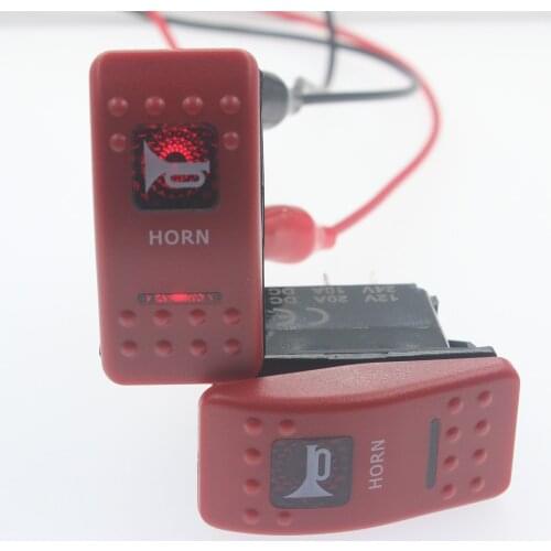 IP68 Waterproof 24V/10A,12V/20A OFF-ROAD Car Bus Marine Push Button Rocker Toggle Red Case Red LED Horn Switch