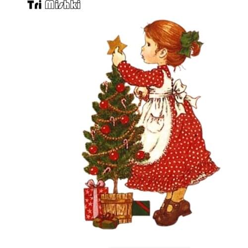 WCS966 11x16.5cm Christmas little girl car sticker PVC colorful Decals Waterproof sticker on Car Body Rear Window