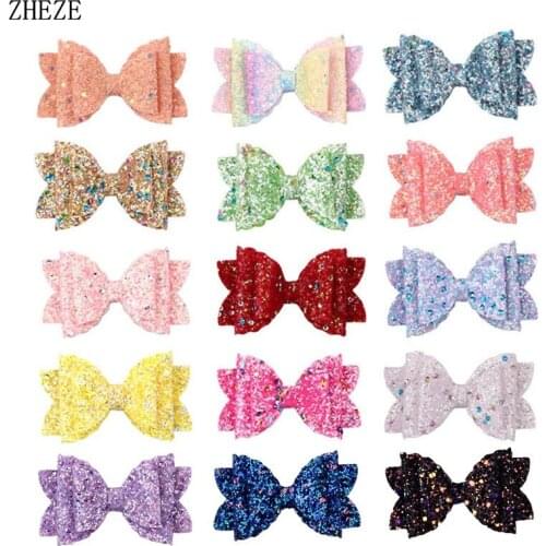 15pcs/lot Girls Hair Clips Hair Bow Hairpins Barrettes Glitter Hairclips Sparkly Sequins 3 Inch Hairbow Hairgrip DIY Headwear