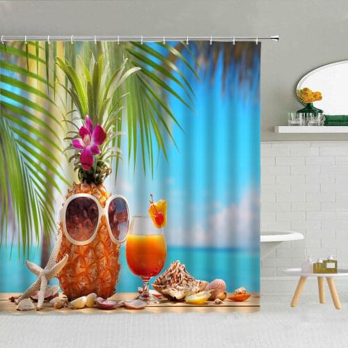 3D Printing Blue Sky Sea Beach Starfish Shower Curtain Set Waterproof Polyester Fabric High Quality Bath Screen With Hooks