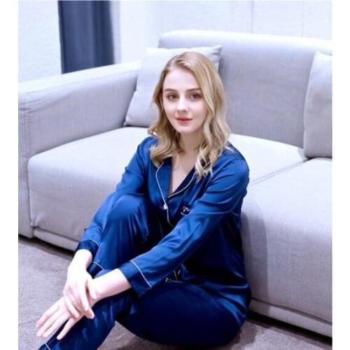 Ladys Pajamas Ice Silk Thin Sleepwear Female Long Sleeve Home Suit Nightwear 2 Pcs Suit Set Leisure Youth Home Clothes J082