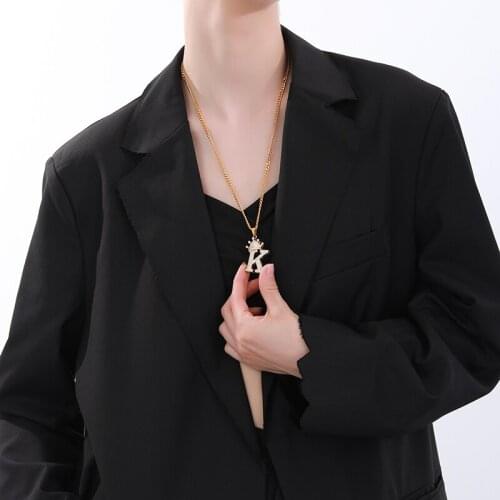 Crystal Zircon Crown Letter Initial Necklaces For Women Alphabet Pendant Necklace Hip Hop Gold Chain Jewelry Bijoux Collier