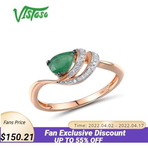 VISTOSO Gold Rings For Women Genuine 14K 585 Rose Gold Ring Magic Emerald Sparkling Diamond Engagement Anniversary Fine Jewelry