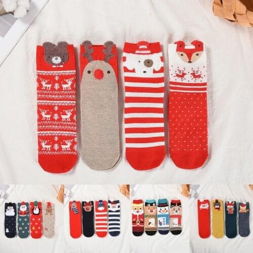 4pairs a lot 2020 Winter Fashion Christmas Woman Socks Funny Cartoon Santa Claus Christmas Tree Socks Kawaii Cartoon Animal Girl