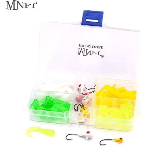 MNFT 50Pcs Soft Lure Kit set 1g 4.5g Lead Jig Head Hooks Soft Artificial Worm Baits Sea Bass Carp Fishing Lead Fish Jig
