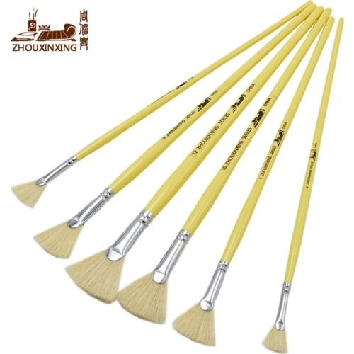 6pcs/set,High Quality Fan shape pig bristle hair painting pen Oil Painting Watercolor Supplies Professional Art Supplies