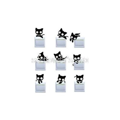 9 Pcs Fashion Cute Creative Switch Stickers Kinds Of Big Eye Cat Shapes Bedroom Parlor Wall Stickers