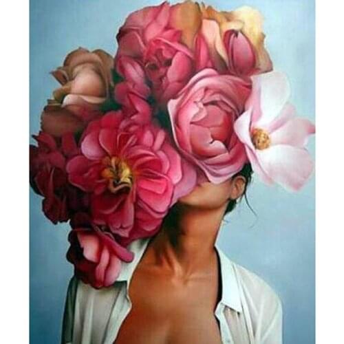 5D DIY Diamond Painting Character Picture Wearing Red Flower Picture Square/Round Diamond Cross Stitch Embroidery Decor WG2960