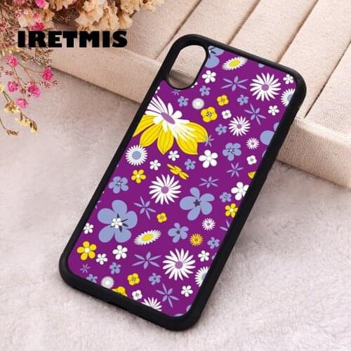 Iretmis 5 5S SE 2020 Phone Cover Case for iPhone 6 6S 7 8 Plus X Xs XR 11 12 Mini Pro Max Rubber Silicone Purple Floral Pattern