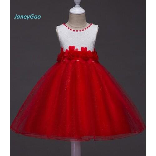 JaneyGao 2019 Flower Girl Dress For Wedding Party Baby Girl Formal Wear Sleeveless With Bow Red And White Pageant On Sale