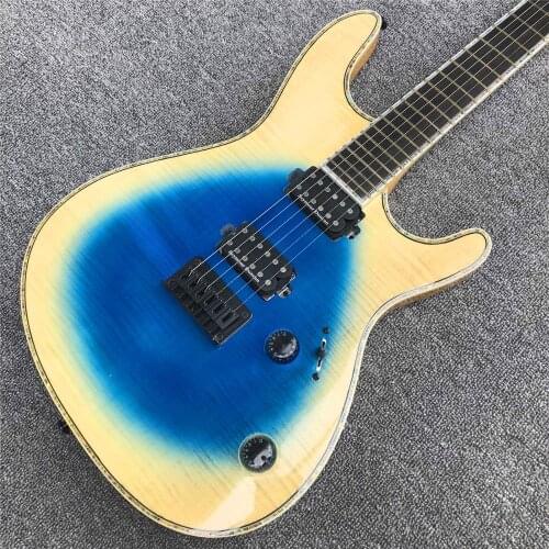 Ebony fingerboard Blue Burst 6 Strings Electric Guitar,Neck through body,Abalone Binding,Black hardware Guitarra