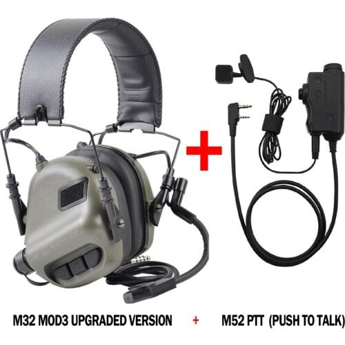EARMOR M32 MOD3 Tactical Headset Head-mounted & M52 PTT One Set Fit for Military Shooting Noise Canceling Headphones Extend
