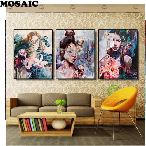 Full Square 5D DIY Diamond Painting"Abstract a woman"3d Embroidery Cross Stitch Mosaic pictures wall sticker Europe art 3 pcs