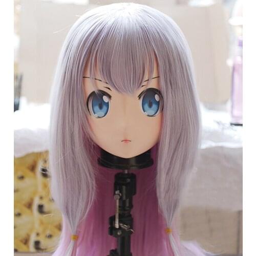 KM111) Handmade Female Resin Crossdress Pretty Girl 3/4 Head Lolita Doll Mask Japanese Anime Cosplay Kigurumi Mask Crossdresser