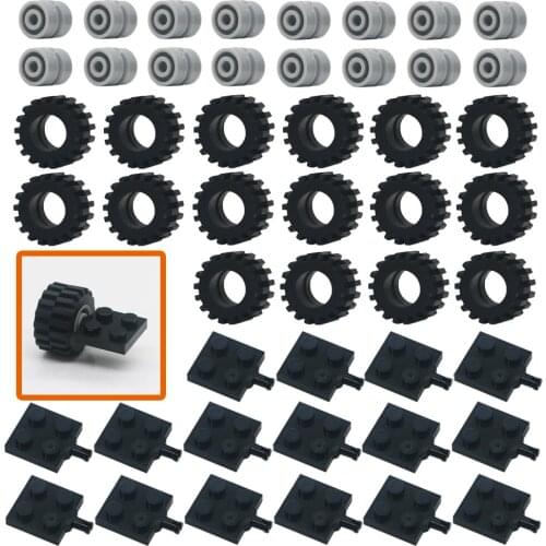 MOC Bricks Wheel 48pcs Set Technical Parts City Creative Building Blocks Car Truck Vehicle Wheels Tyre Axle Accessories Toys Kid