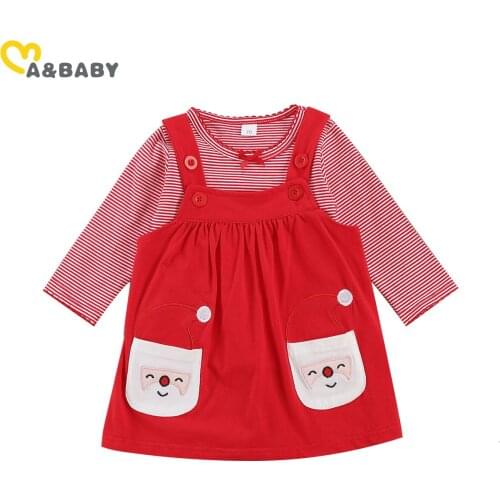 Ma&Baby 0-3Y Christmas Infant Toddler Baby Girl Clothes Set Red Striped Top Cartoon Santa Dress Overall Xmas Newborn Outfits