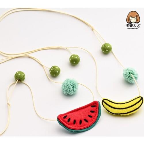 Lovdarling Korean Mesh Ball Fabric Fruit Watermelon Banana Cute Childrens Necklace Sweater Chain Jewelry