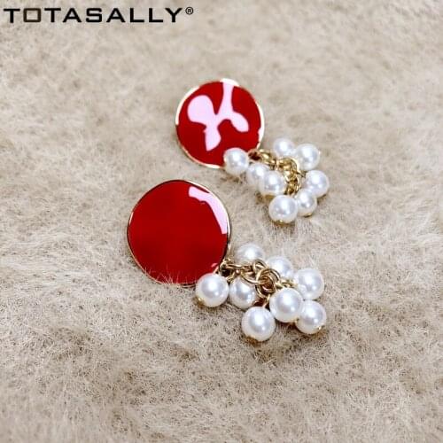 TOTASALLY Fashion Stunning Earrings for Women Enamel Uneven Circle Pearl Cluster Charms Earring Ladies Jewelry Gifts Dropship