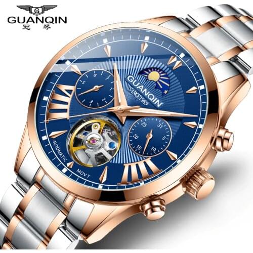 Automatic Watch Man GUANQIN GJ16120 Mens Watches Top Brand Luxury Mechanical Watch Moon Phase 50m Waterproof Tourbillon Date New