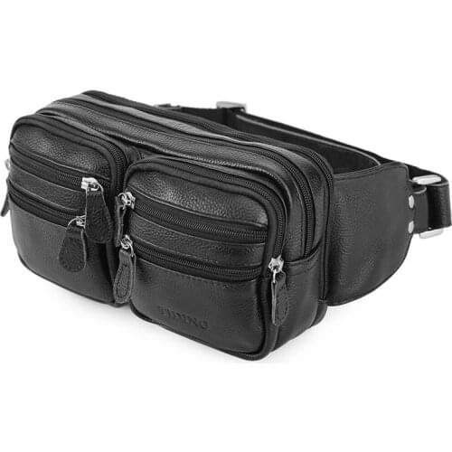 Chest Bags For Man Real Leather Casual Fashion Black Travel Chest Pack Bag Male