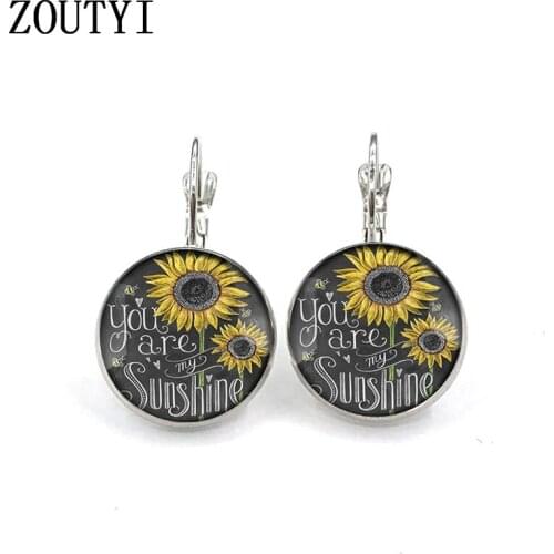 New/glamour retro style sunflower flower photo earrings, convex and concave glass ladies earrings