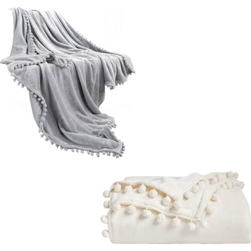 Throw Blanket Pom Pom Blankets,Throw Blanket For Couch Sofa And Bed,Cute Cozy Plush Throw Blanket (50 X 60Inch)