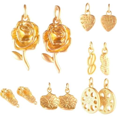 20pcs Gold Color Chinese Double Happiness Connector Plant Lotus Flower Charm Pendant DIY Handmade Jewelry Accessories