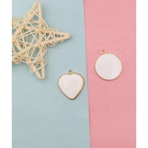 10pcs Heart Round Shape Metal Enamel Charms Pendants Gold Tone OL Style Charm Dangle DIY Jewelry Making Accessory Finding FX309