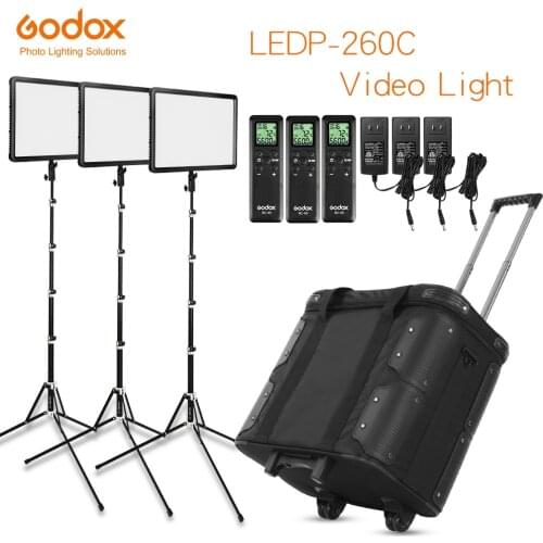 Godox 3x LEDP-260C 3300-5600K LED Video Light Continuous Lighting Kit, Photo Video Shooting with Light Stand and Carry Case