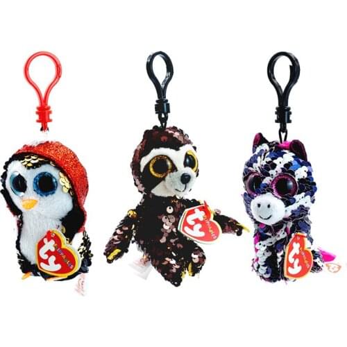 Ty Flippables Big Eyes 4" 10 cm Sequin Penguin Sloth Zebra Glittering Keychain Clip Toys Doll Creative Small Decoration Kid Gift