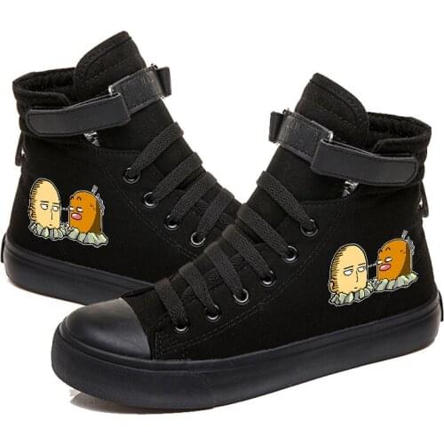 Unisex Anime ONE PUNCH-MAN Saitama Ankle Casual Ankle Canvas Shoes Sneaker HOOk&LOOP Flats plimsolls duck shoes