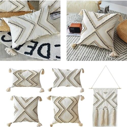 Embroidery Tufted Cushion Cover Soft Cotton Decorative Throw Pillowcase for Sofa Decoration No Inserts