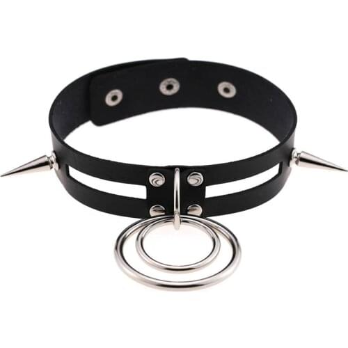 Women Punk PU Leather Circle Round Spike Rivet Studded Choker Necklaces Gothic Black Jewelry Birthday Party Gift Chocker Collar