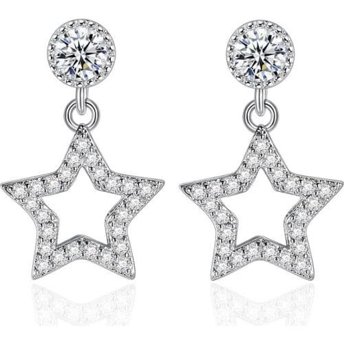 100% 925 sterling silver fashion geometric design shiny crystal stud earrings for women jewelry wholesale gift drop shipping