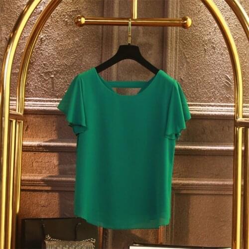 Women Spring Summer Style Chiffon Blouses Shirts Lady Casual Short Ruffles Sleeve Multi-Layer V-Neck Chiffon Blusas Tops ZZ0811