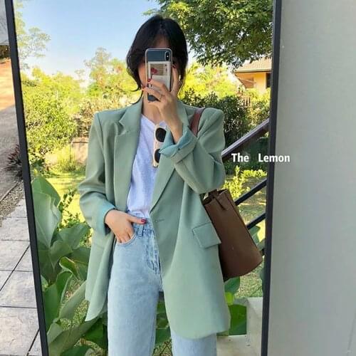 Zoki ChicTailored Coat Women Blazer Office Business Overwear Elegant Blazer Green Female Jacket Outwear Korean Autumn New 2021