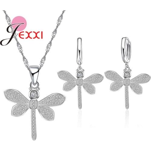 High Quality Women Necklaces Earring Sets Fashion 925 Sterling Silver CZ Zircon Dragonfly Wedding Engagement Jewelry Sets