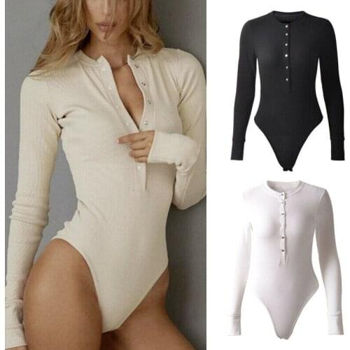 Office Bodysuit for Women Fashion Long Sleeve Button Leotard Body Jumpsuit Romper Autumn Winter Basic Tops Jumper NEW